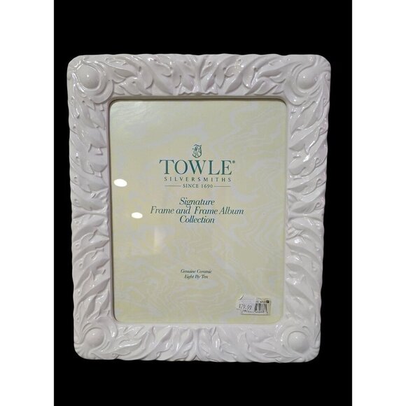Towle Silversmiths White Ceramic 8x10 Signature Photo Frame With Elegant Embosse - Picture 1 of 7